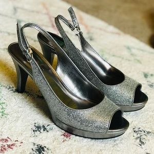 Nine West Silver Peep Toe Heels